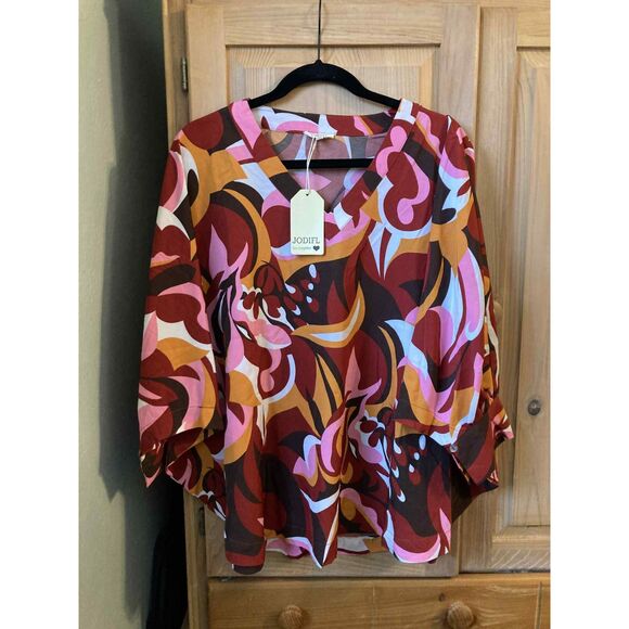 JODIFL | NWT Vibrant 70s Swirl Retro Print Blouse | Medium - Picture 1 of 4